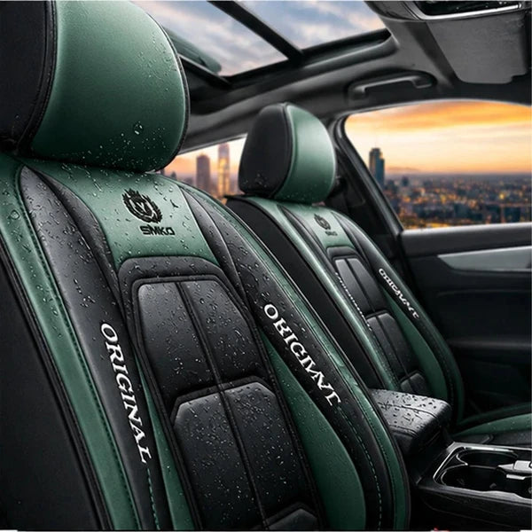 Kit Completo de Capas para Banco de Carro Velox em Couro Legítimo Universal 5 Lugares Com Airbag + Tapetes e Capa de Volante