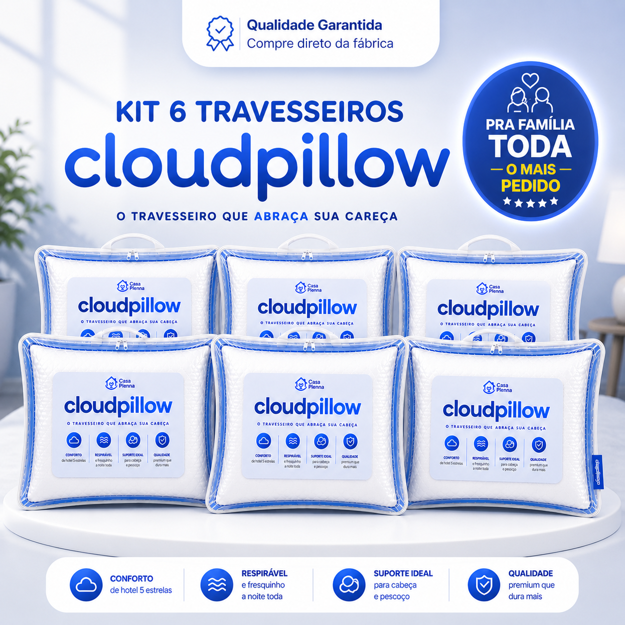 CloudPillow™ Travesseiro Premium Pluma de Ganso - Conforto de Hotel 5 Estrelas