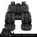 Kit Completo de Capas para Banco de Carro Velox em Couro Legítimo Universal 5 Lugares Com Airbag + Tapetes e Capa de Volante