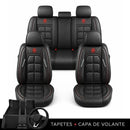 Kit Completo de Capas para Banco de Carro Velox em Couro Legítimo Universal 5 Lugares Com Airbag + Tapetes e Capa de Volante