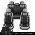 Kit Completo de Capas para Banco de Carro Velox em Couro Legítimo Universal 5 Lugares Com Airbag + Tapetes e Capa de Volante