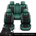 Kit Completo de Capas para Banco de Carro Velox em Couro Legítimo Universal 5 Lugares Com Airbag + Tapetes e Capa de Volante