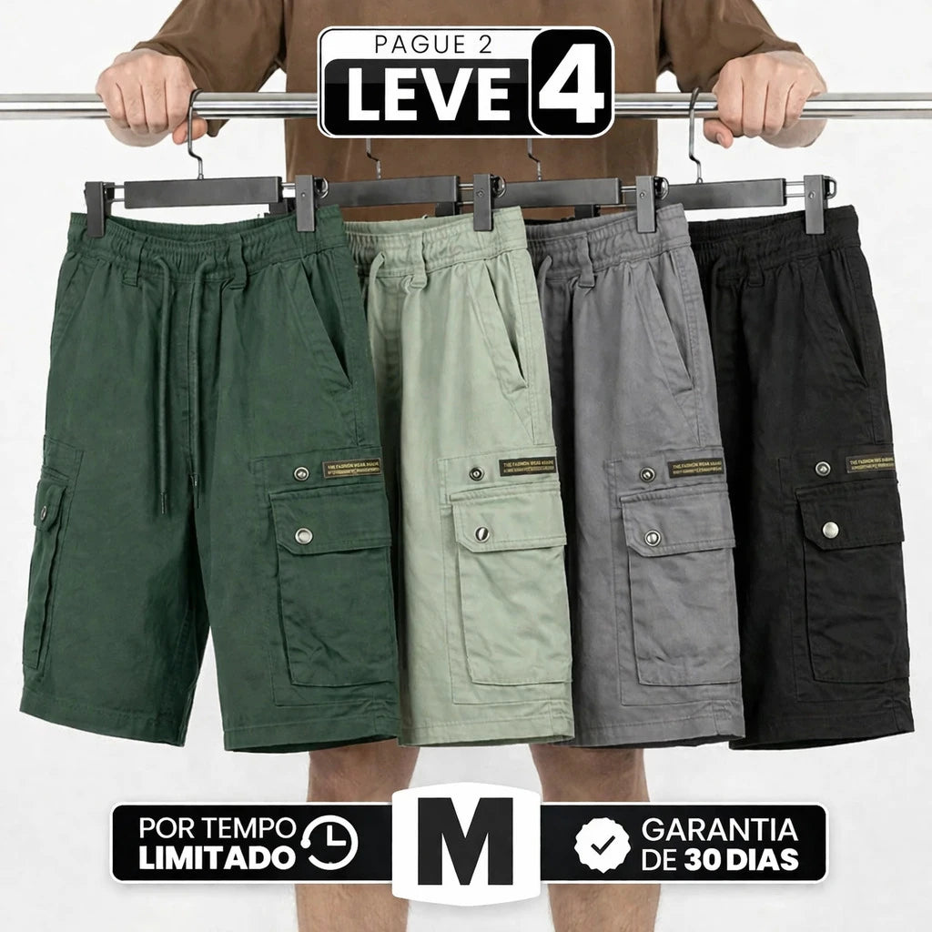 [Leve 4. Pague Só 2] Bermuda Tática Havoc Masculina em Algodão e Poliéster de Alta Resistência com Bolsos Cargo Multifuncionais