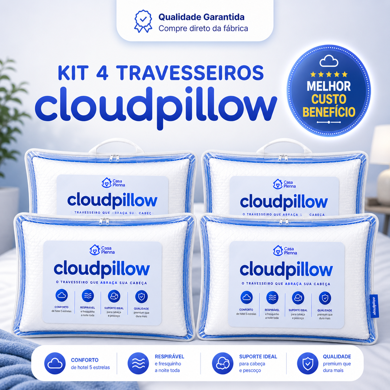 CloudPillow™ Travesseiro Premium Pluma de Ganso - Conforto de Hotel 5 Estrelas
