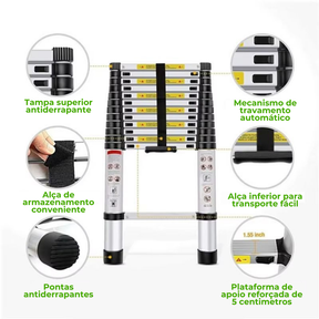 Escada Telescópica Ultra Resistente - 13 Degraus 5M (+ Brindes)