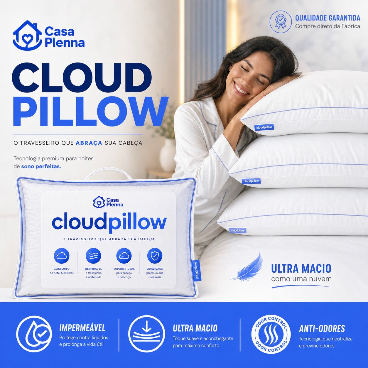 CloudPillow™ Travesseiro Premium Pluma de Ganso - Conforto de Hotel 5 Estrelas