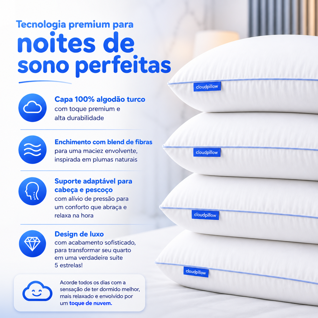 CloudPillow™ Travesseiro Premium Pluma de Ganso - Conforto de Hotel 5 Estrelas