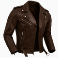 Jaqueta Masculina de Couro Nobre com Cinto Frontal