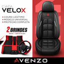 Kit Completo de Capas para Banco de Carro Velox em Couro Legítimo Universal 5 Lugares Com Airbag + Tapetes e Capa de Volante